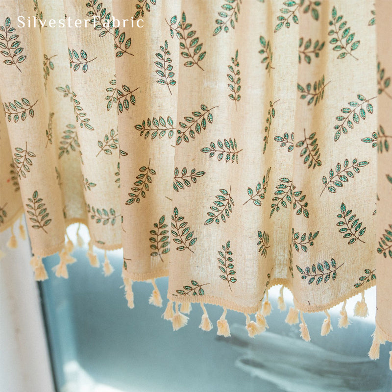 Beige Leaf Cafe Curtain
