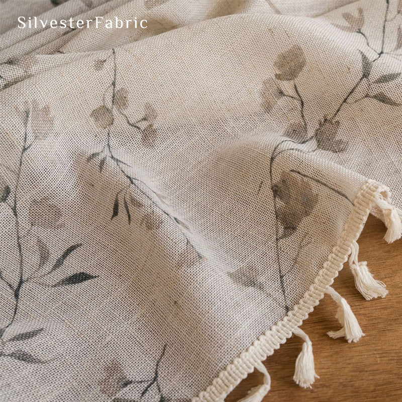 farmhouse floral round tablecloth texture and weave detail