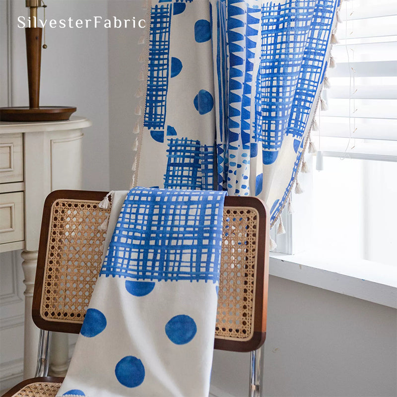 Blue Geometric Printed Curtains丨Boho Curtains丨Blackout Curtains