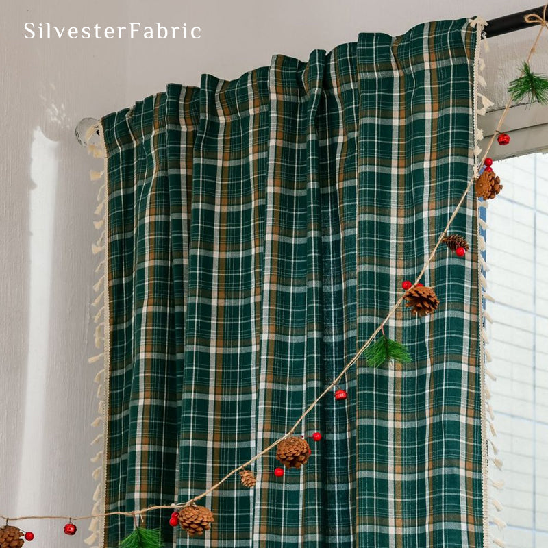 Green Christmas Plaid Curtain