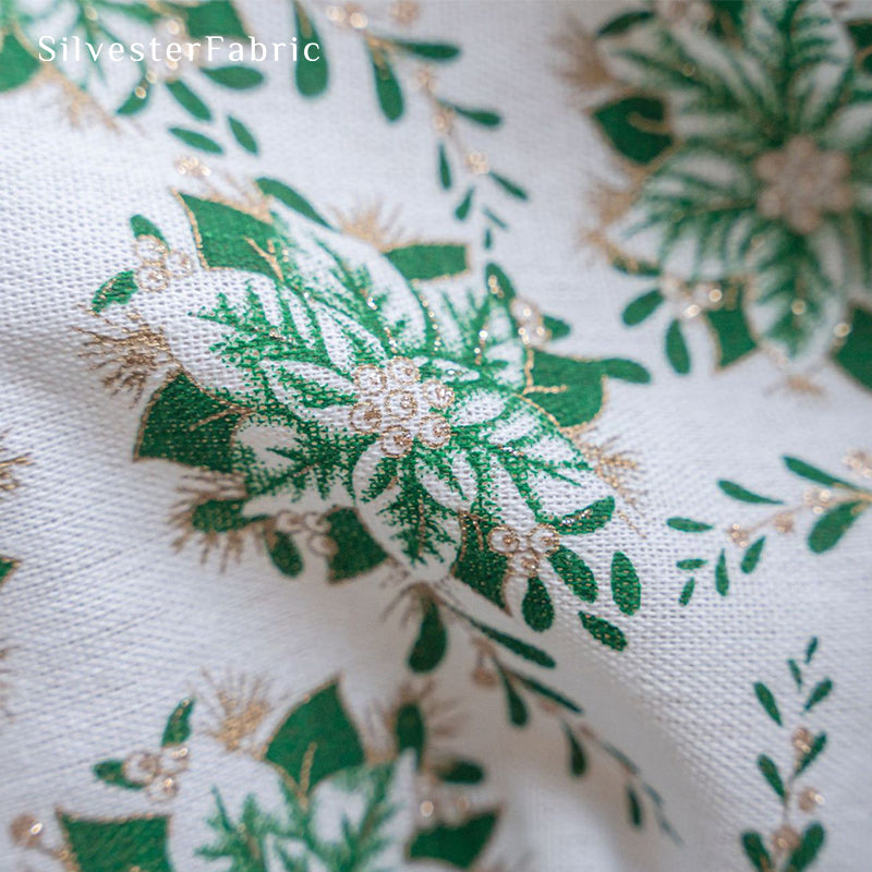 Green Christmas Printed White Curtains