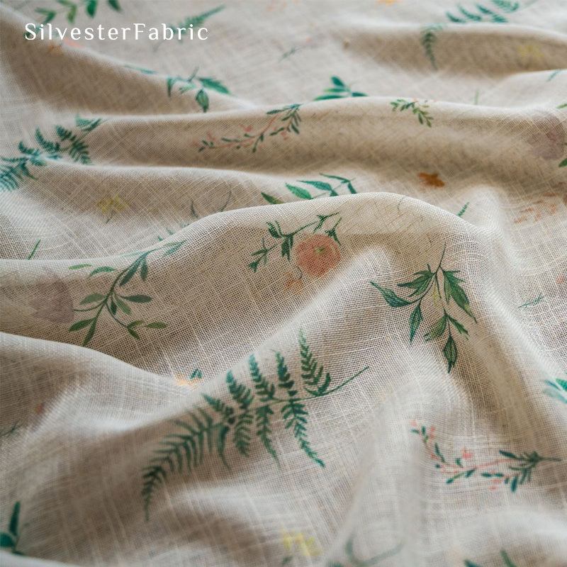 leaf farmhouse sheer curtain fabric close-up