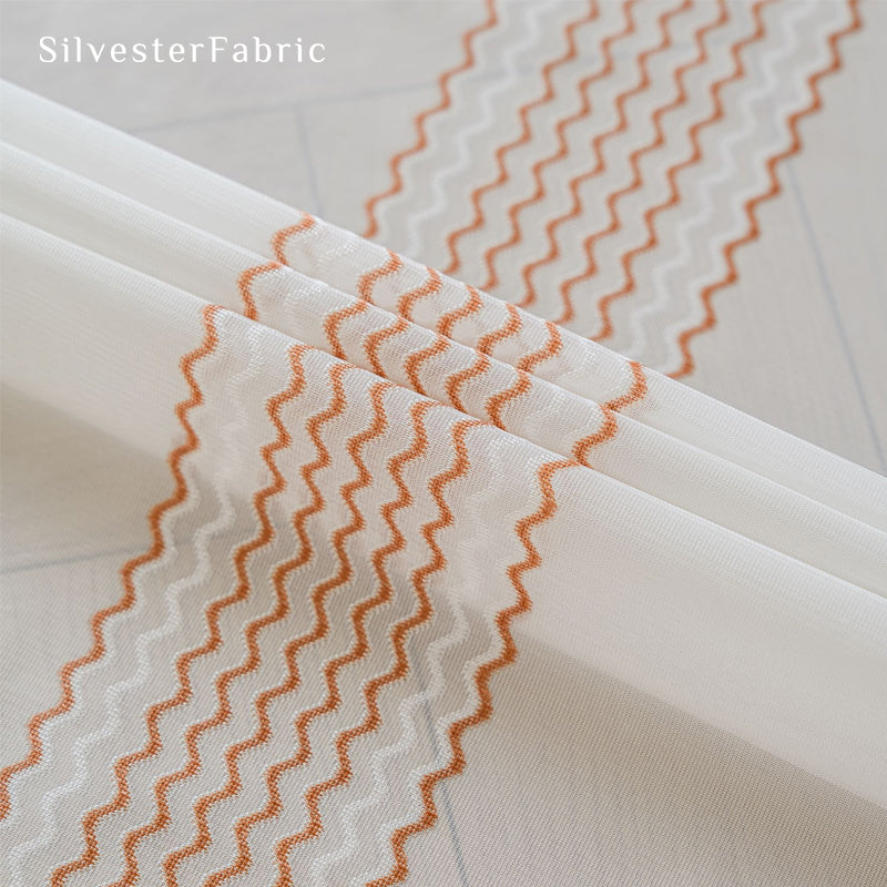 Close‑up of White French Stripe Sheer Curtain