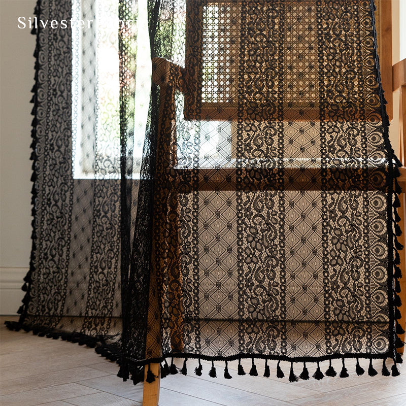 Semi Sheer Black Cute Curtains