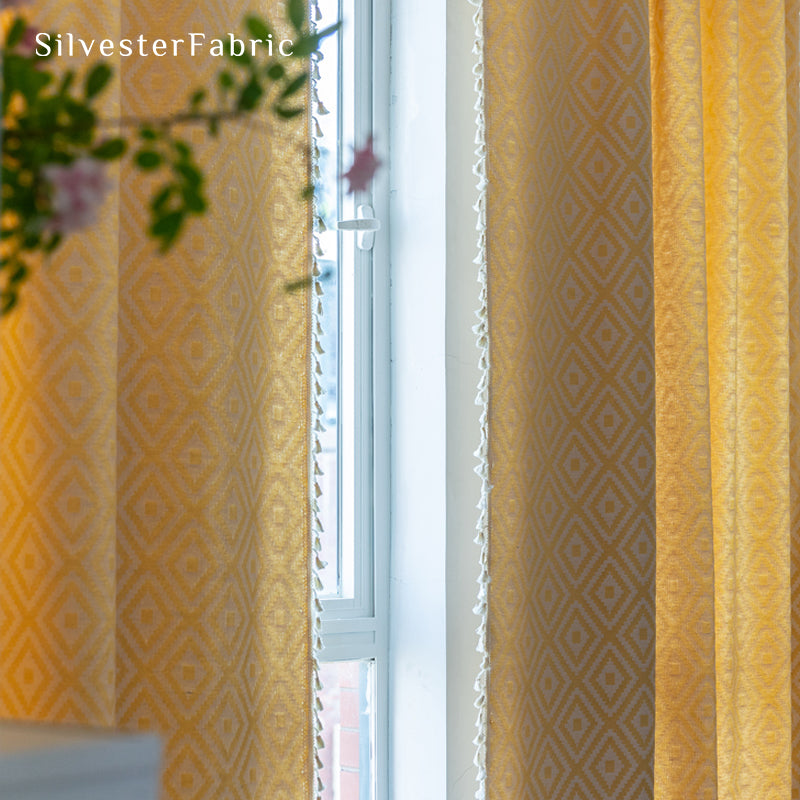 Close‑up of farmhouse curtain corner