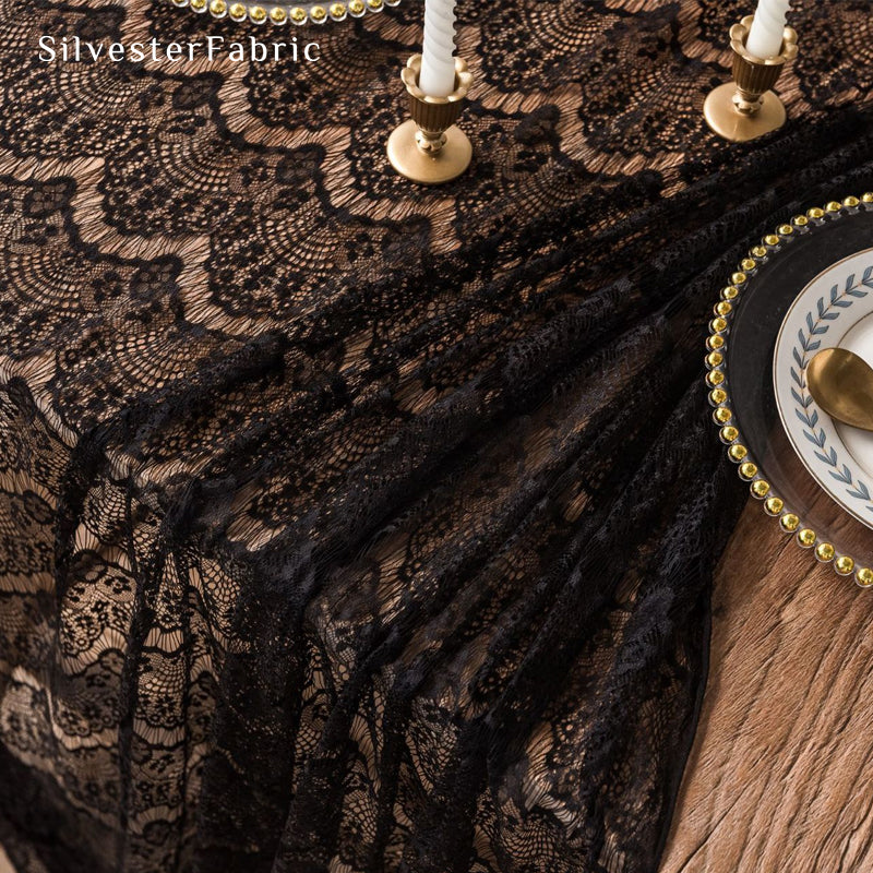 black lace table runner fabric close-up