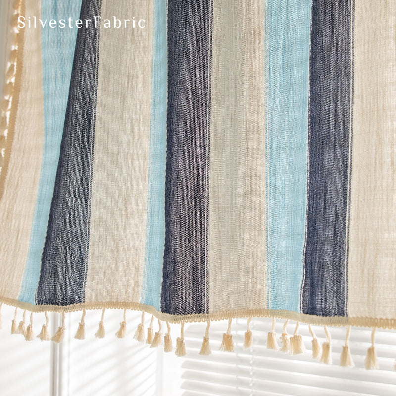 Close‑up of Striped Block Cafe Curtain corner