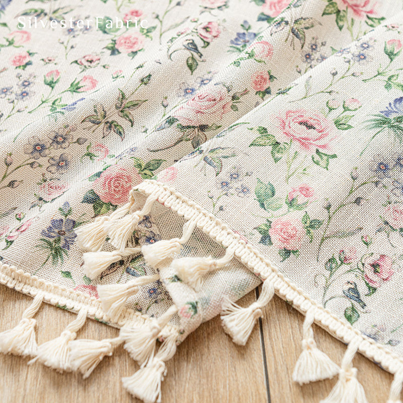 farmhouse floral cafe curtain fabric close-up