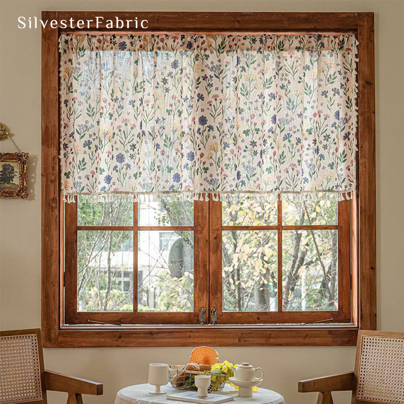 farmhouse floral cafe curtain for kitchen