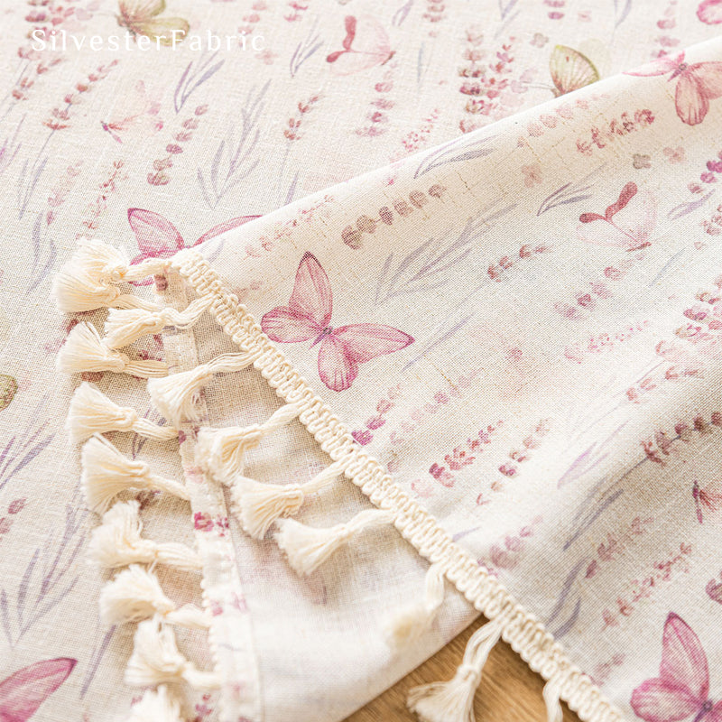 tassel trim on beige farmhouse cafe curtain panel