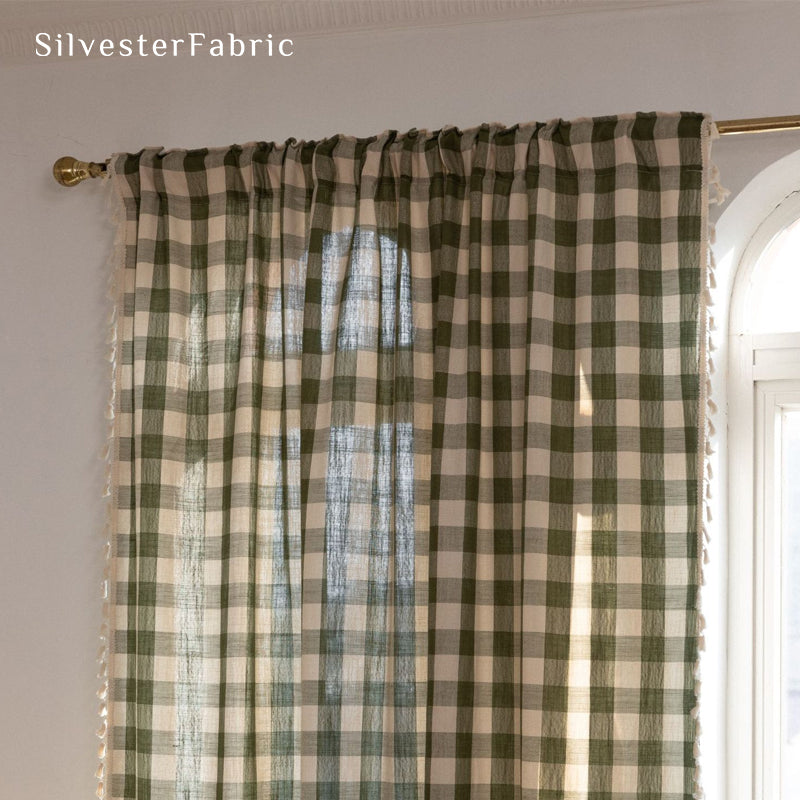 Close‑up of Green Plaid Curtain