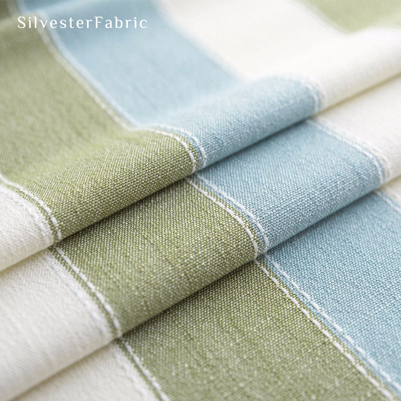 green striped farmhouse tablecloth fabric close-up