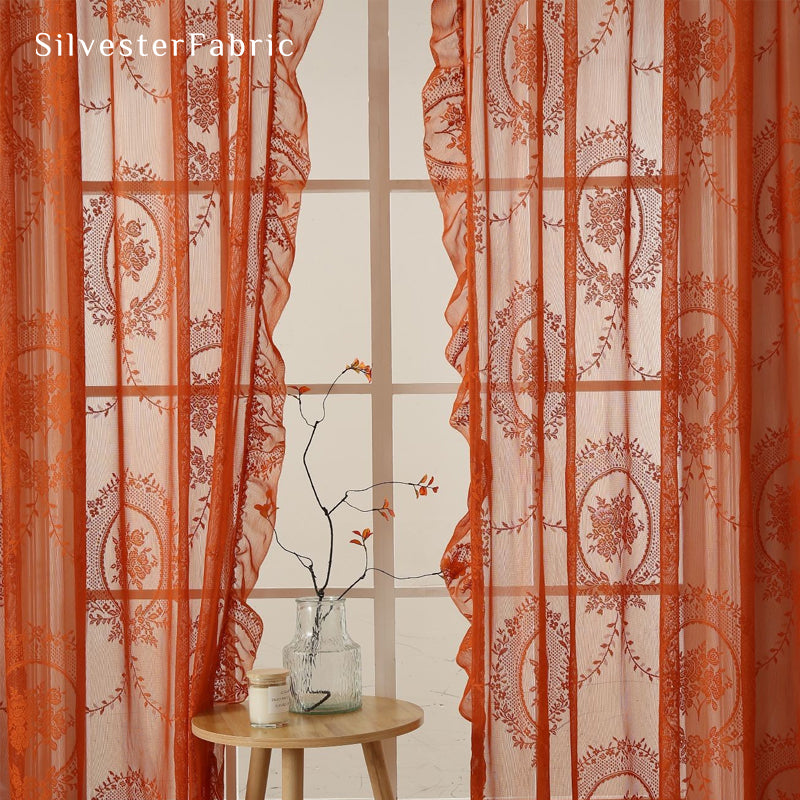Orange Sheer Lace Curtain