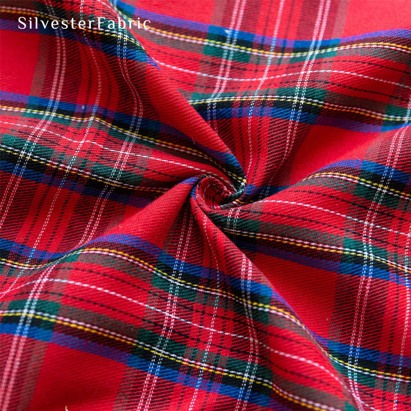 red plaid table runner texture and weave detail