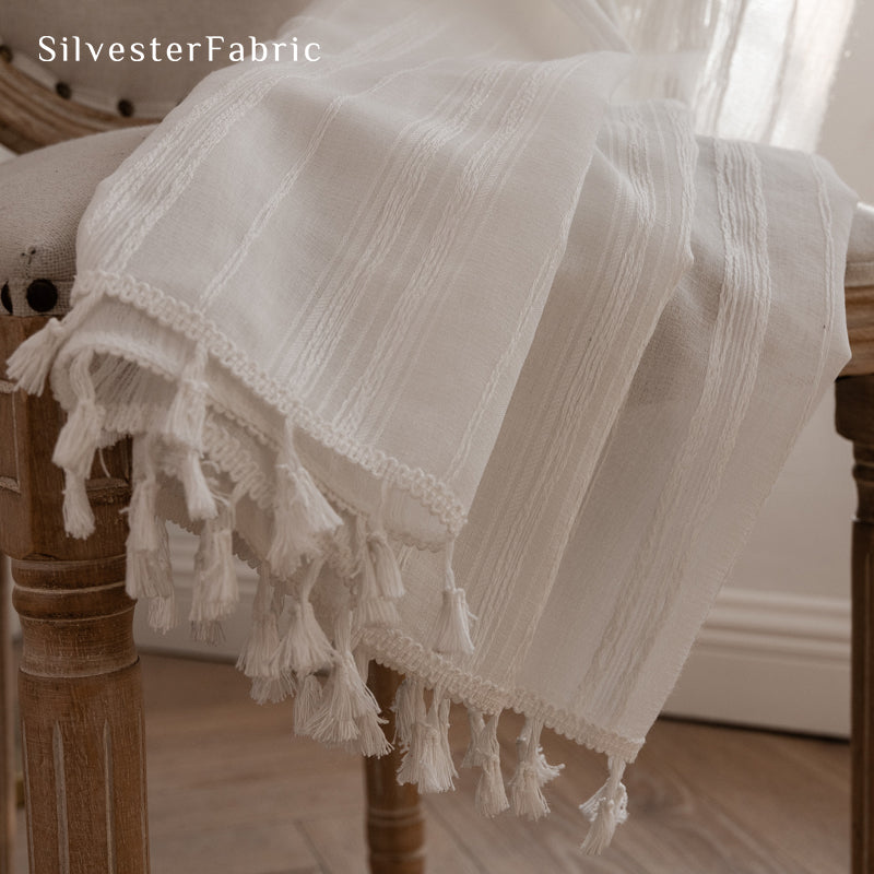 White Striped Sheer Curtain