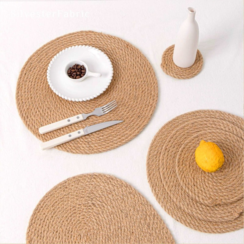 Round Natural Placemats Set, Linens Woven Plate Mat Pot Mat Placemats