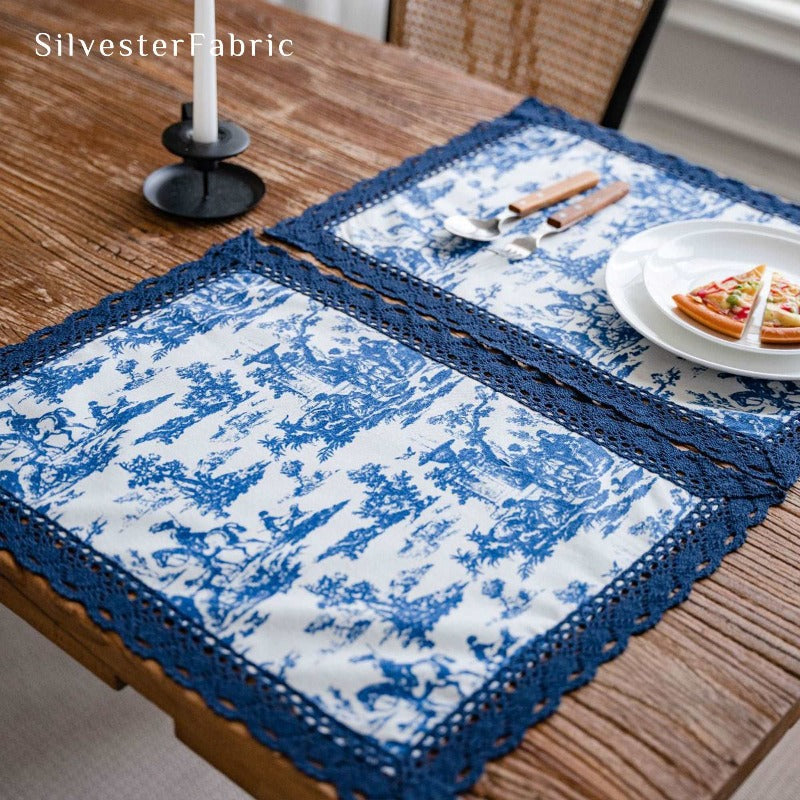 Elegant blue linen table mats on the table