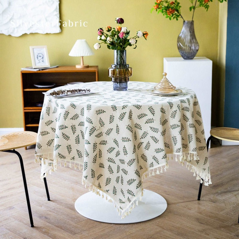 Green Leaf Tablecloth丨Square Linen Tablecloth