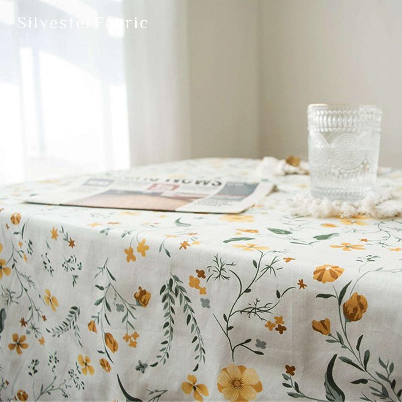 Yellow Floral White Tablecloth