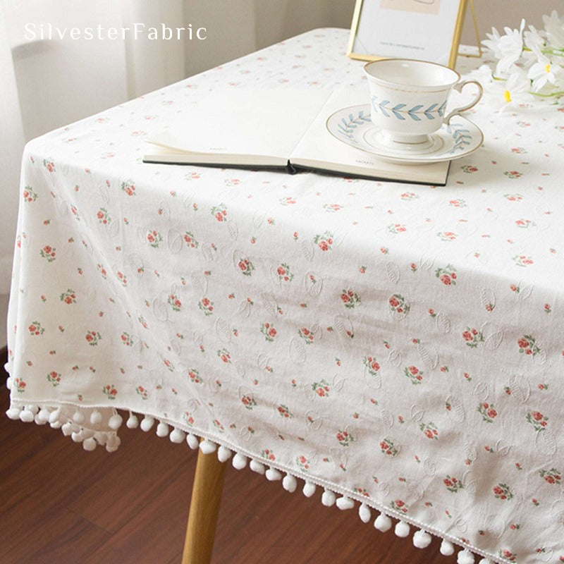 Floral Tablecloth Rectangle丨White Tablecloth