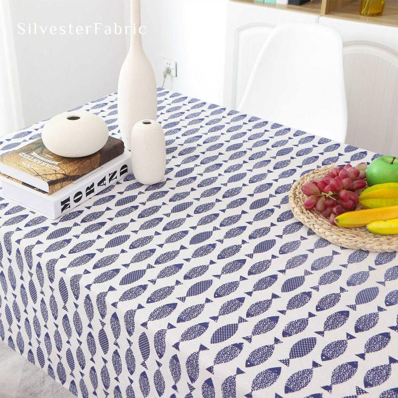 Blue Fish Linen Tablecloth