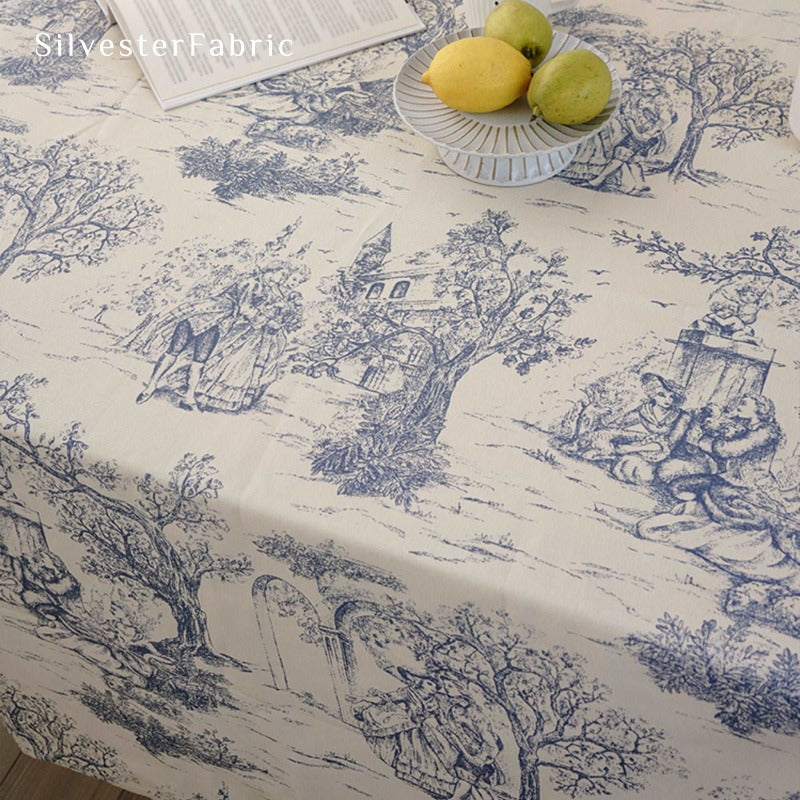 French Vintage Noble Manor Print Outdoor Rectangle Linen Tablecloth