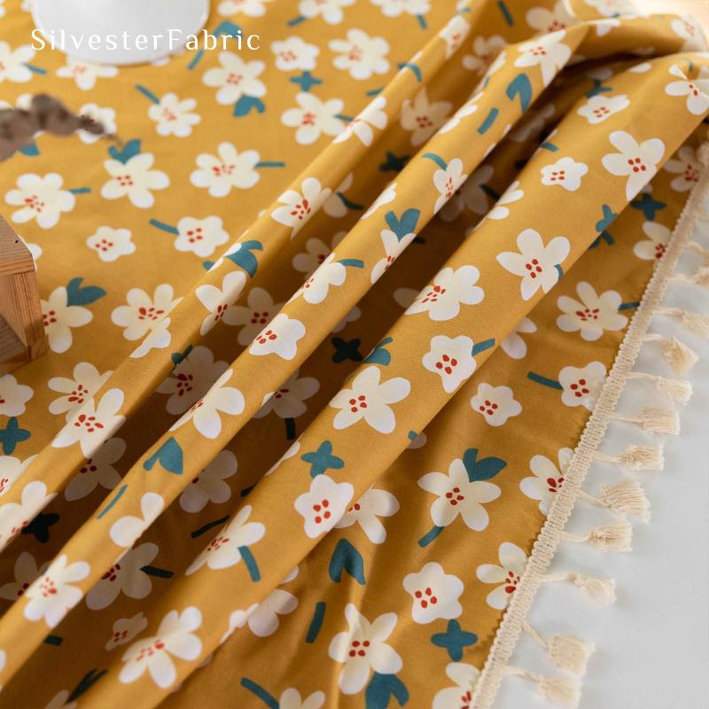 White Floral Yellow Tablecloth丨Free Shipping - Silvester Fabric