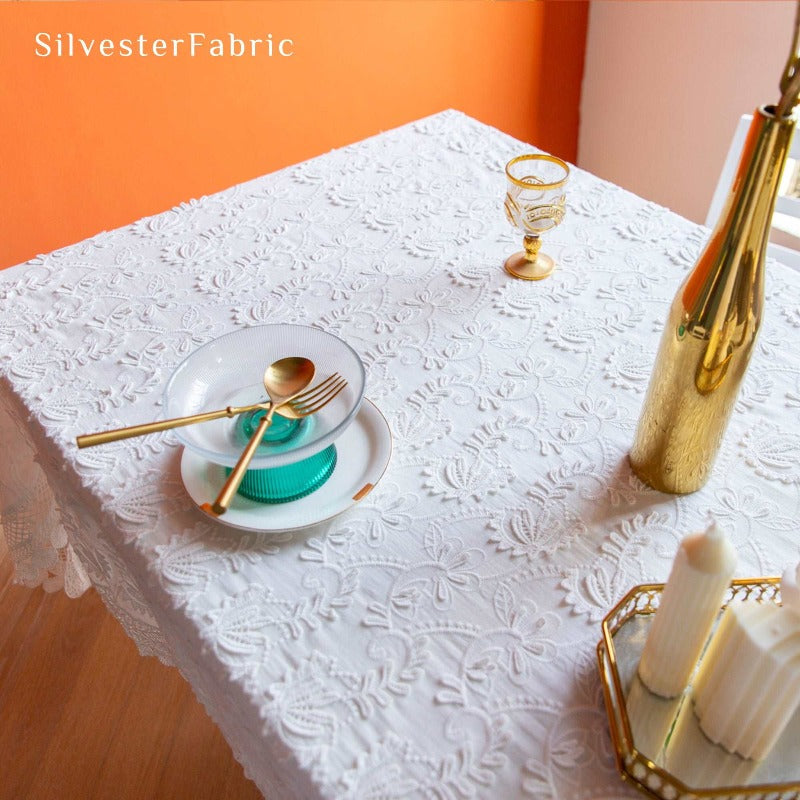 Floral Embroidered Tablecloth丨White Tablecloth