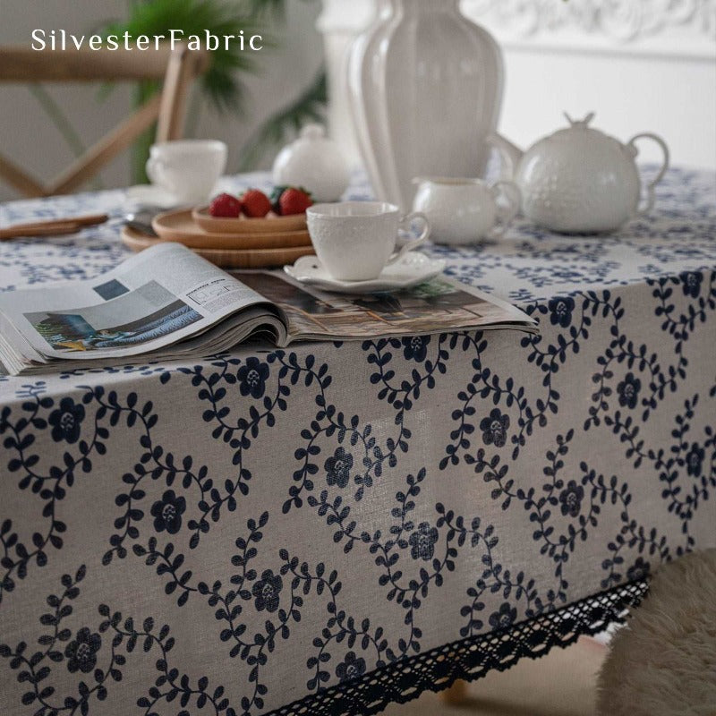 Blue Floral Tablecloth丨Vintage Floral Tablecloth