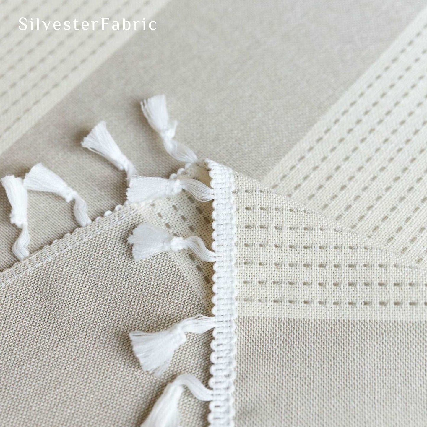 Striped Line Embroidered Cotton Linen Rectangle Outdoor Tablecloths