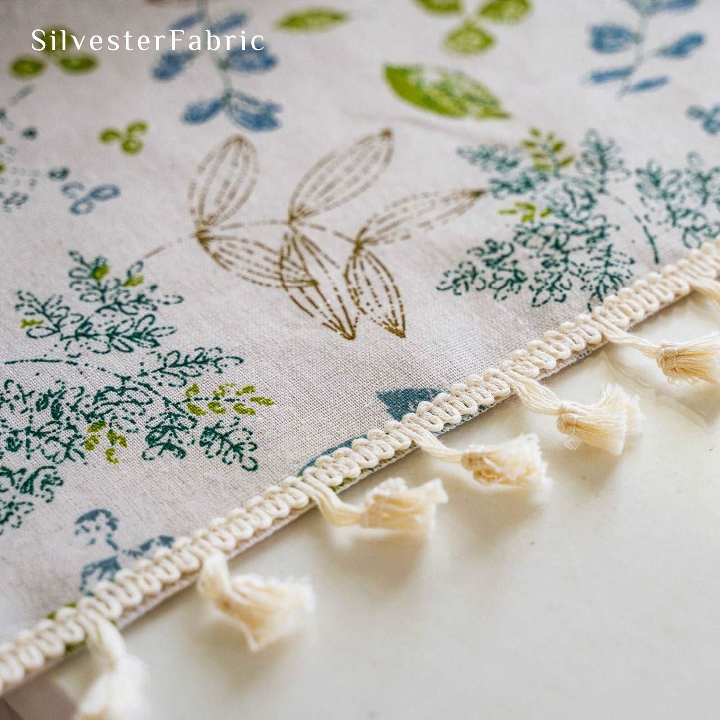 Green Floral Tablecloth丨Rectangular Linen Tablecloth
