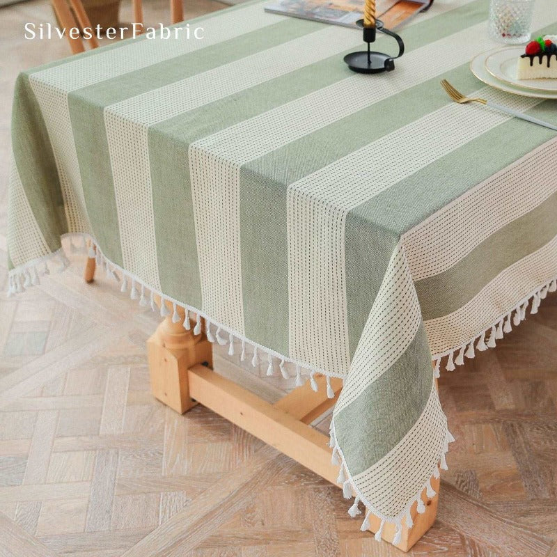 Close‑up of Green Stripe Rectangle Tablecloth corner