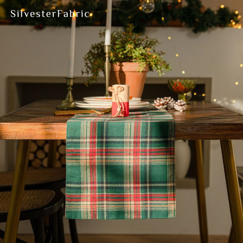 Plaid Christmas Table Runner on Table