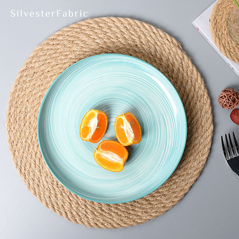 12" Woven Jute Placemats styled with cutlery