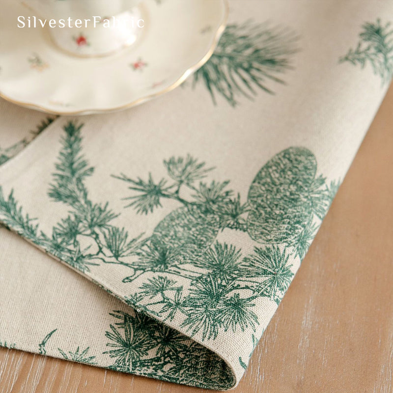 green farmhouse botanical placemats texture and weave detail