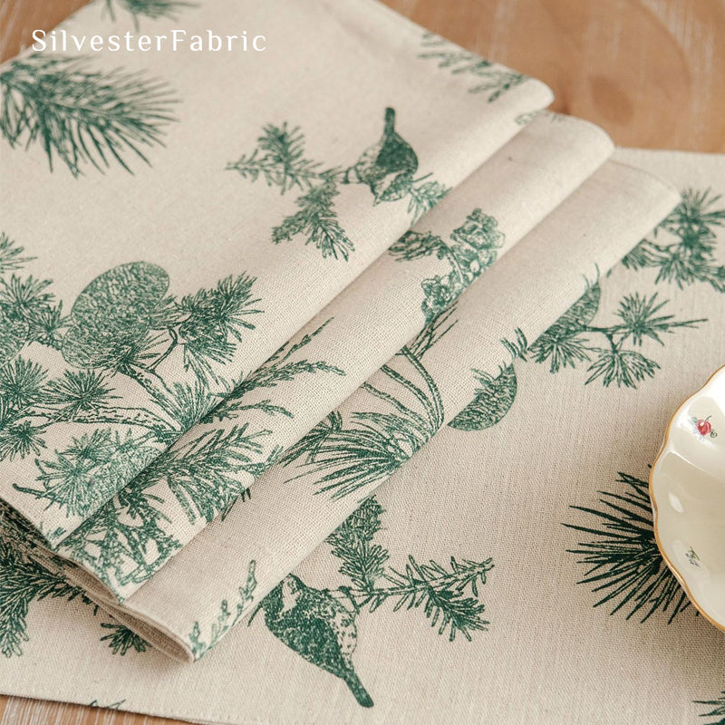 green farmhouse botanical placemats fabric close-up