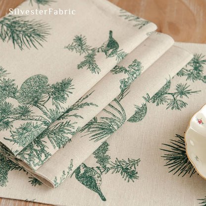 green farmhouse botanical placemats fabric close-up