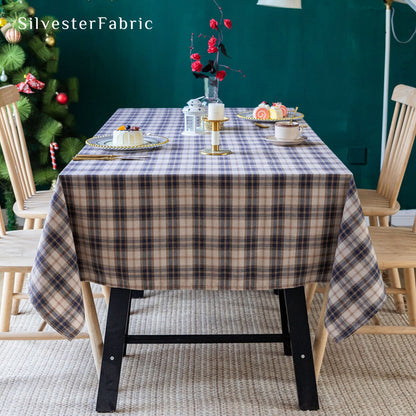 beige Christmas tartan plaid cotton tablecloth for holiday table setting