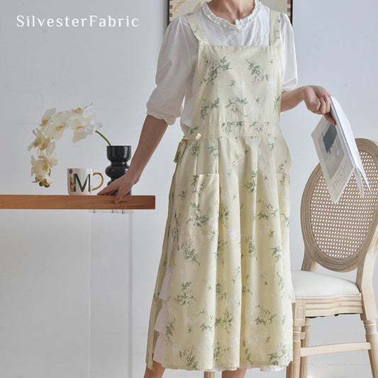 Close‑up of Beige Floral Bib Apron corner