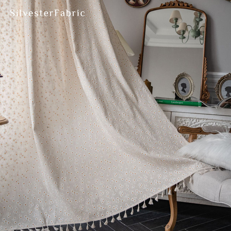 beige farmhouse floral curtain for living room