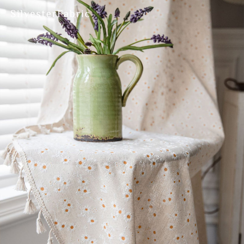 beige farmhouse floral curtain panel