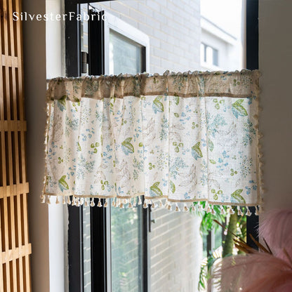 Close‑up of Green Botanical Farmhouse Cafe Curtain