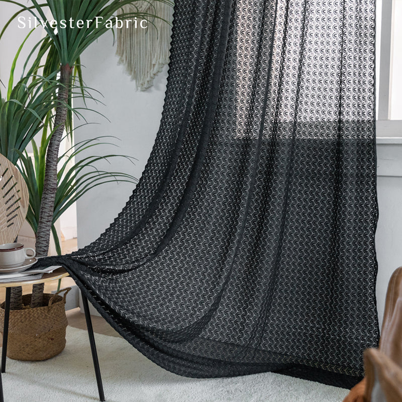 Close‑up of Black Farmhouse Sheer Curtain corner