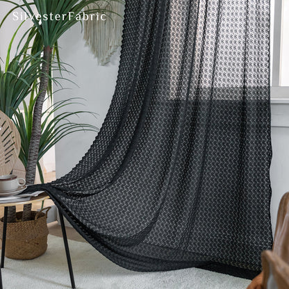 Close‑up of Black Farmhouse Sheer Curtain corner