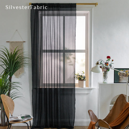 Close‑up of Black Farmhouse Wheat  Sheer Curtain corner