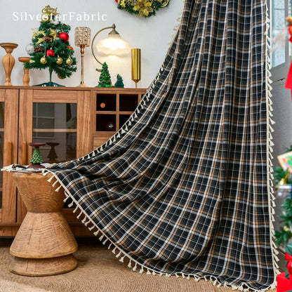 Black Christmas Plaid Curtain