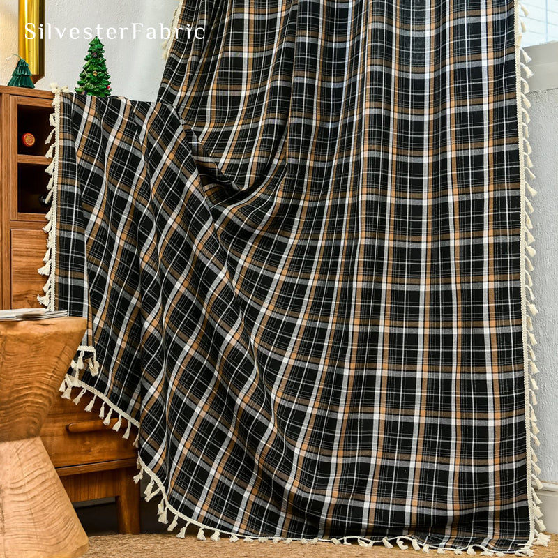 Black Christmas Plaid Curtain
