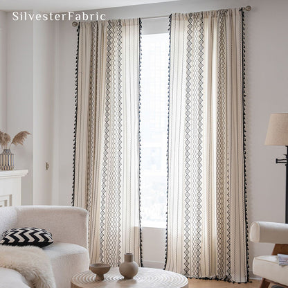 Black Striped Printed Curtains丨Geometric White Curtains