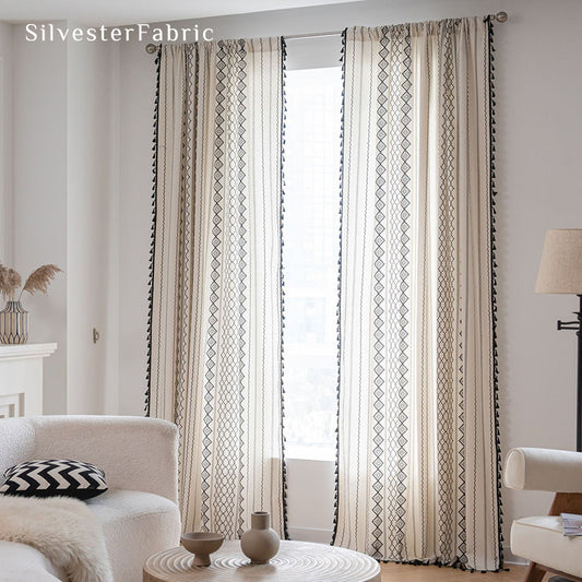 Black Striped Printed Curtains丨Geometric White Curtains