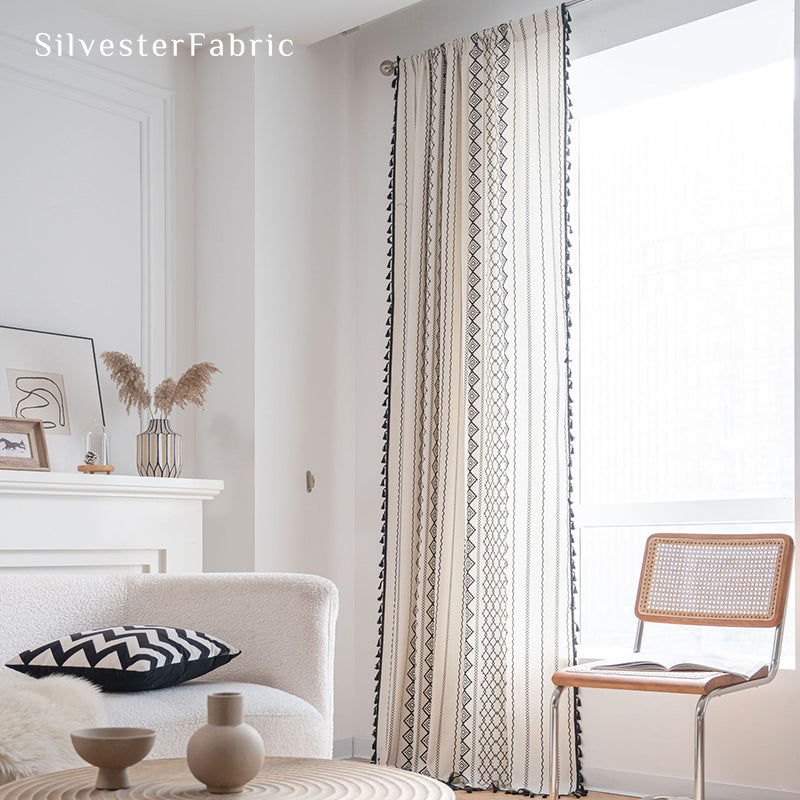 Black Striped Printed Curtains丨Geometric White Curtains